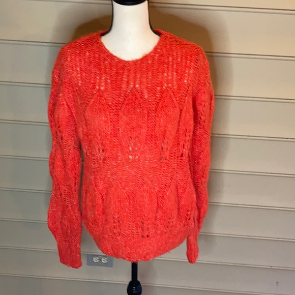 NWT TopShop Pointelle Orange Sweater Chunky - Picture 2 of 7